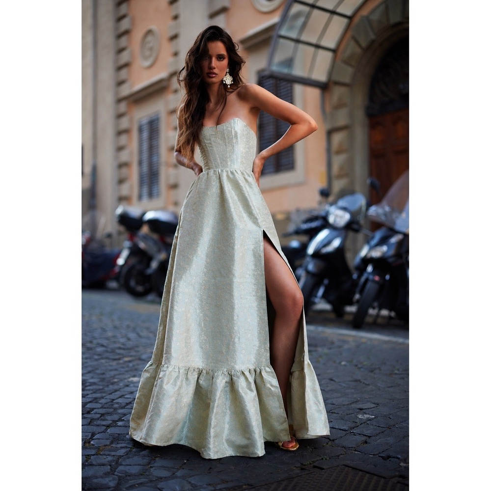 V. Chapman Charlotte Sage Duchess Corset‎ Maxi Dress Size 8 Medium Gown